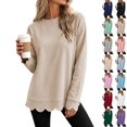 thumbnail image 1 of Xaqiouau Womens Oversized Crewneck Sweatshirt Scalloped Hem Long Sleeve Pullover Tunic Top Loose Fit Lightweight Casual Fall Winter Tops, 1 of 7