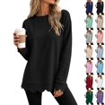 thumbnail image 1 of Xaqiouau Womens Oversized Crewneck Sweatshirt Scalloped Hem Long Sleeve Pullover Tunic Top Loose Fit Lightweight Casual Fall Winter Tops, 1 of 7