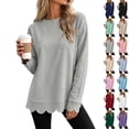 thumbnail image 1 of Xaqiouau Womens Oversized Crewneck Sweatshirt Scalloped Hem Long Sleeve Pullover Tunic Top Loose Fit Lightweight Casual Fall Winter Tops, 1 of 7