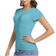 thumbnail image 1 of Xaqiouau Womens Short Sleeve Crew Neck T Shirt Solid Stretchy Soft Comfy Slim Fit Basic Casual Tee Everyday Wear Lightweight Breathable Summer Top, 1 of 3