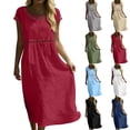 thumbnail image 1 of Xaqiouau Solid Womens Short Sleeve Midi Dress Casual Summer Round Neck Loose Fit A Line Dress Hollow Out Detail Flowy Everyday Dress, 1 of 9