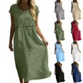 thumbnail image 1 of Xaqiouau Solid Womens Short Sleeve Midi Dress Casual Summer Round Neck Loose Fit A Line Dress Hollow Out Detail Flowy Everyday Dress, 1 of 9