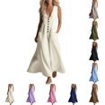 thumbnail image 1 of Xaqiouau Solid Womens Sleeveless Maxi Dress V Neck Button Front Casual Summer Loose Fit Long Dress with Pockets Flowy Beach Vacation Dress, 1 of 7