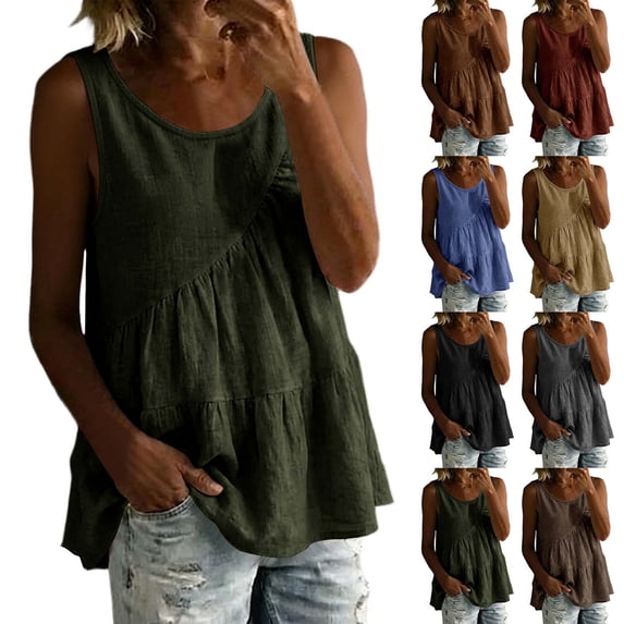 Xaqiouau Womens Sleeveless Tank Top Casual Loose Fit Flowy Tunic Summer Tiered Blouse