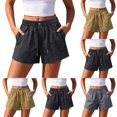 thumbnail image 1 of Xaqiouau Womens Solid Casual Shorts Elastic Waist Drawstring Button Closure Side Pockets Summer Loose Fit Shorts for Daily Wear Hiking Outdoor, 1 of 5