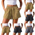 thumbnail image 1 of Xaqiouau Womens Solid Casual Shorts Elastic Waist Drawstring Button Closure Side Pockets Summer Loose Fit Shorts for Daily Wear Hiking Outdoor, 1 of 5