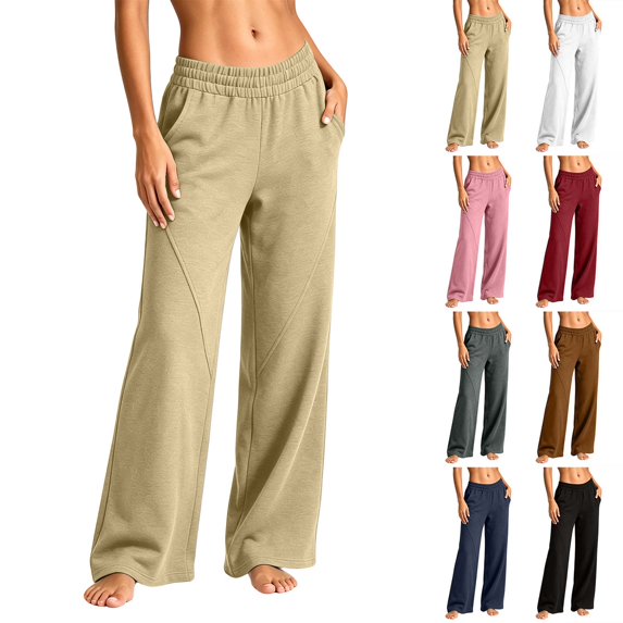 Xaqiouau Womens Solid Color Sweatpants Elastic High Waist Straight Leg Casual Loose Sweat Pants with Pockets Everyday Active Pants