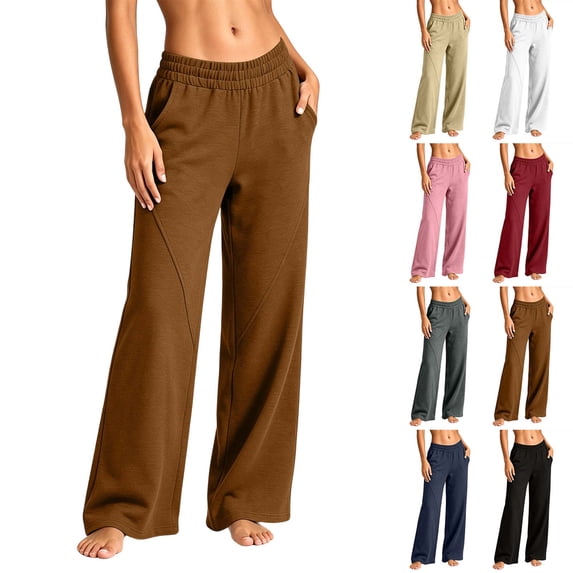 Xaqiouau Womens Solid Color Sweatpants Elastic High Waist Straight Leg Casual Loose Sweat Pants with Pockets Everyday Active Pants