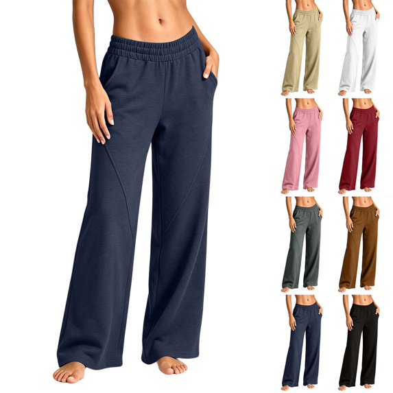 Xaqiouau Womens Solid Color Sweatpants Elastic High Waist Straight Leg Casual Loose Sweat Pants with Pockets Everyday Active Pants
