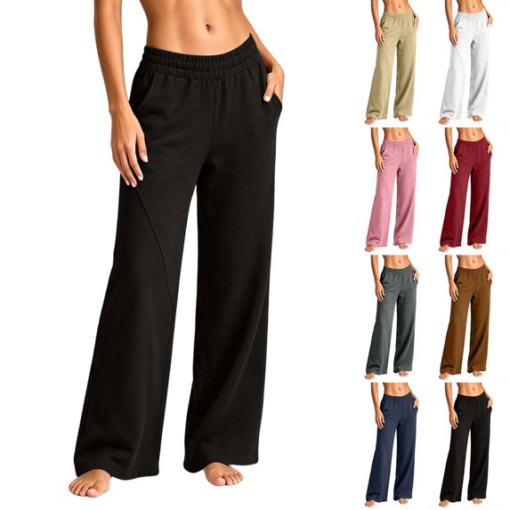 Xaqiouau Womens Solid Color Sweatpants Elastic High Waist Straight Leg Casual Loose Sweat Pants with Pockets Everyday Active Pants