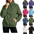 thumbnail image 1 of Xaqiouau Womens Solid Color Thin Waterproof Hooded Full Zip Windbreaker Relaxed Fit Raglan Sleeve Elastic Cuff Hem Spring Summer Fall Outdoor Casual Wind Jacket Army Green M, 1 of 8