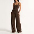 thumbnail image 1 of Xaqiouau Womens Solid Jumpsuits Spaghetti Strap Square Neck Ruched Waist Wide Leg Casual Outfits for Summer Daily Wear Vacation Party, 1 of 7
