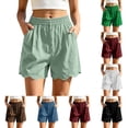 thumbnail image 1 of Xaqiouau Womens Solid Linen Blend Shorts Elastic Waist Scalloped Hem Side Pockets Casual Summer Loose Fit Shorts for Daily Wear Vacation Beach, 1 of 6