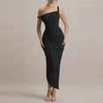 thumbnail image 1 of Xaqiouau Womens Solid One Shoulder Midi Dress Sleeveless Ruched Asymmetrical Hem Bodycon Stretchy Formal Wedding Guest Party Dress, 1 of 6