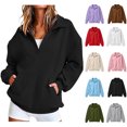 thumbnail image 1 of Xaqiouau Womens Solid Polyester Collar Partial Button Placket Side Pocket Oversized Long Sleeve Pullover Sweatshirt Casual Fall Daily Top Black L, 1 of 8