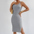 thumbnail image 1 of Xaqiouau Womens Solid Sleeveless Ribbed Knit Bodycon Midi Dress Scoop Neck Side Slit Fitted Stretchy Casual Work Party Club Evening Wear, 1 of 7