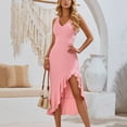 thumbnail image 1 of Xaqiouau Womens Solid Sleeveless V Neck Bodycon Maxi Dress Ruffle Hem High Low Split Fitted Stretchy Elegant Cocktail Party Evening Formal Wedding Guest Dress, 1 of 8
