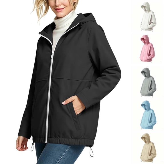 Xaqiouau Womens Solid Thin Mountaineering Jacket Sun Protection Waterproof Sports Drawstring Long Sleeved Hooded Jacket