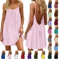 thumbnail image 1 of Xaqiouau Womens Solid Spaghetti Strap Mini Dress Backless Casual Summer Loose Swing Dress Sleeveless Beach Vacation Sundress, 1 of 7