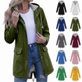 thumbnail image 1 of Xaqiouau Womens Striped Lined Hooded Jacket Mid-Length Water-Resistant Windproof Coat Quick Dry Lightweight Outerwear Outdoor Hiking Casual Daily Windbreaker Army Green XXL, 1 of 7
