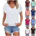thumbnail image 1 of Xaqiouau Womens V Neck T Shirt Casual Loose Fit Short Sleeve Summer Tops Soft Lightweight Basic Tee, 1 of 6