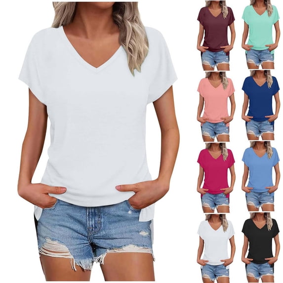 Xaqiouau Womens V Neck T Shirt Casual Loose Fit Short Sleeve Summer Tops Soft Lightweight Basic Tee