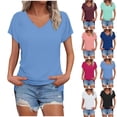 thumbnail image 1 of Xaqiouau Womens V Neck T Shirt Casual Loose Fit Short Sleeve Summer Tops Soft Lightweight Basic Tee, 1 of 7