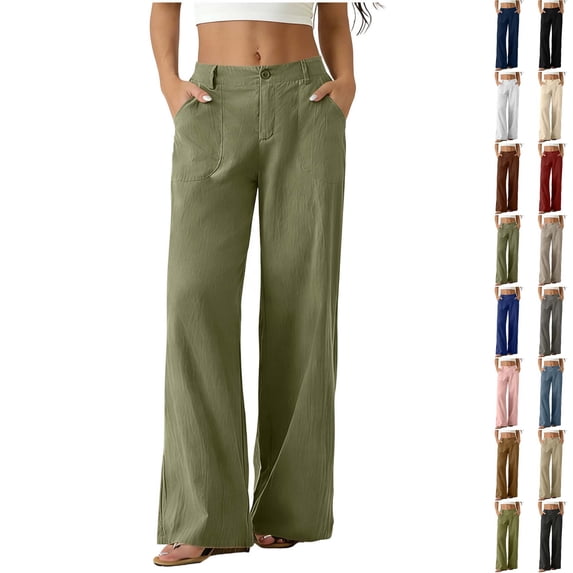 Xaqiouau Womens Wide Leg Cotton Linen Dress Pants Button High Waisted Business 2026 Casual Business Trousers with Pockets for Work Travel Vacation Summer