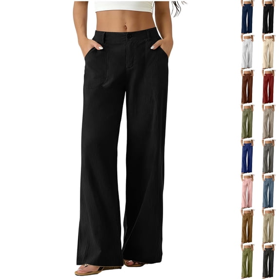 Xaqiouau Womens Wide Leg Cotton Linen Dress Pants Button High Waisted Business 2026 Casual Business Trousers with Pockets for Work Travel Vacation Summer