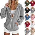 thumbnail image 1 of Xaqiouau Womens Zip Up Hooded Sweatshirt Long Sleeve Casual Loose Fit Corduroy Hoodie Jacket with Pockets Casual Fashion Jackets, 1 of 7