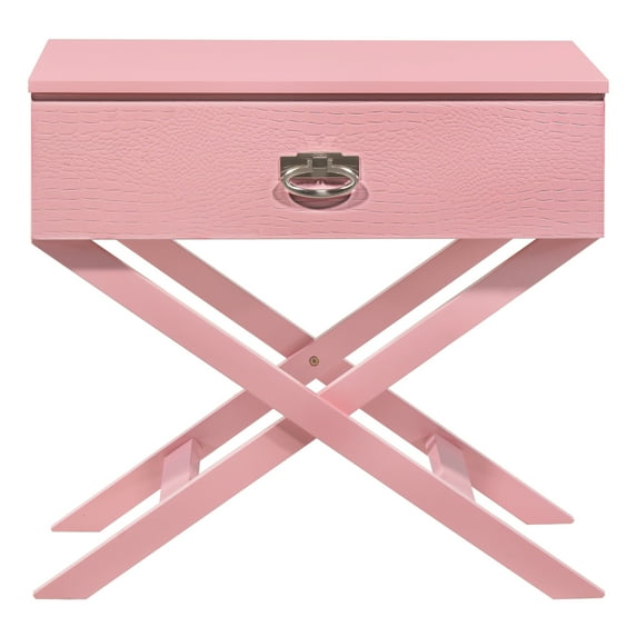 Xavier 1-Drawer Pink Nightstand (25"H x 16"W x 27"D)
