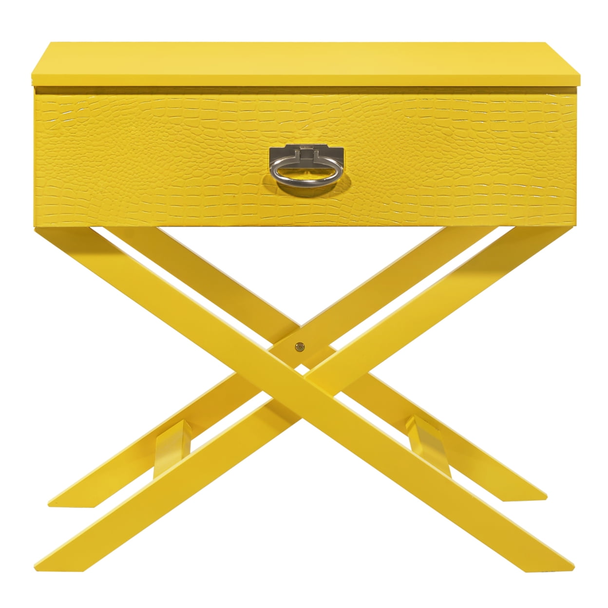 Yellow Croc Textured 1-Drawer X-Frame Nightstand