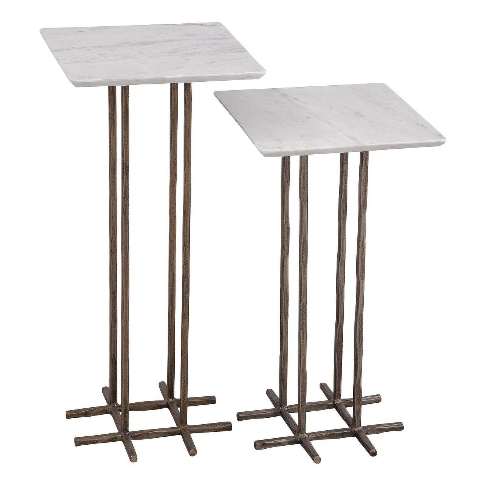 Xavier Accent Table 2 Piece Set in White Marble on Hand Hammered Base