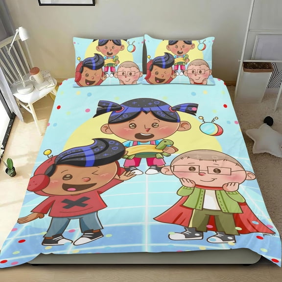 Xavier Riddle and the Secret Museum-themed Bed Sheet Set Three Piece Set Comfortable And Skin Friendly Unique Design Home Decor Gifts For Family Friends fans36x75Inches(90cm*190cm)