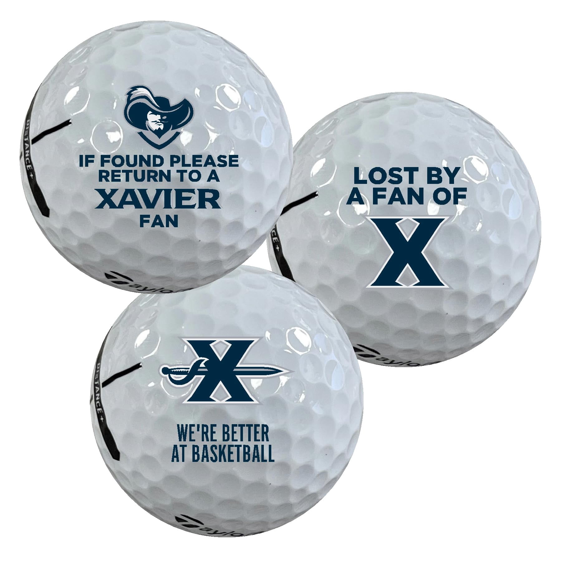 Xavier University Musketeers Edition Funny Taylormade Distance+ Golf Balls 12-Pack (Dozen)
