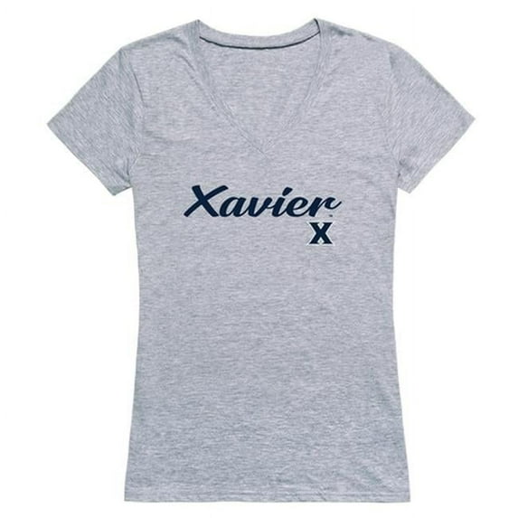 Xavier University Script T-Shirt for Women, Heather Grey - Large