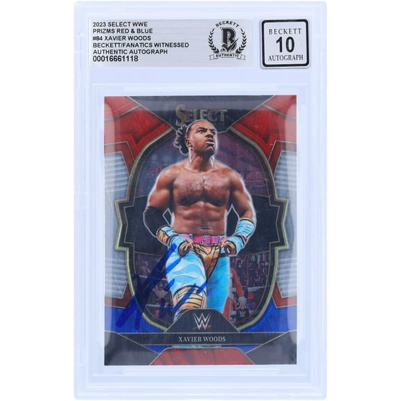 Xavier Woods WWE Autographed 2023 Panini Select Red & Blue #84 Beckett Fanatics Witnessed Authenticated 10 Card - Fanatics Authentic Certified