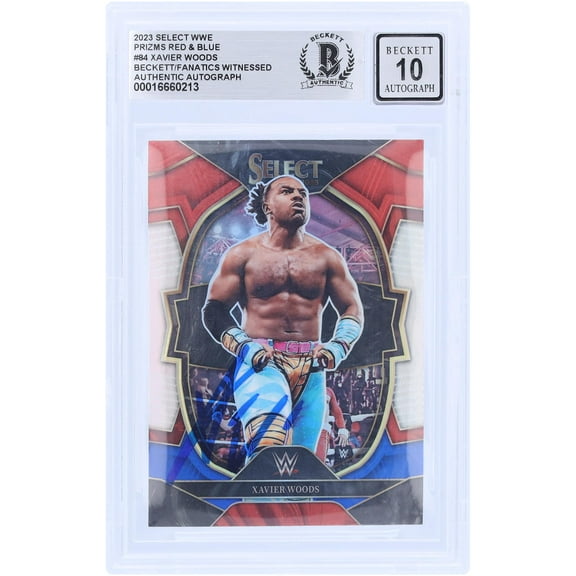 Xavier Woods WWE Autographed 2023 Panini Select Red & Blue Prizm #84 Beckett Fanatics Witnessed Authenticated 10 Card - Fanatics Authentic Certified