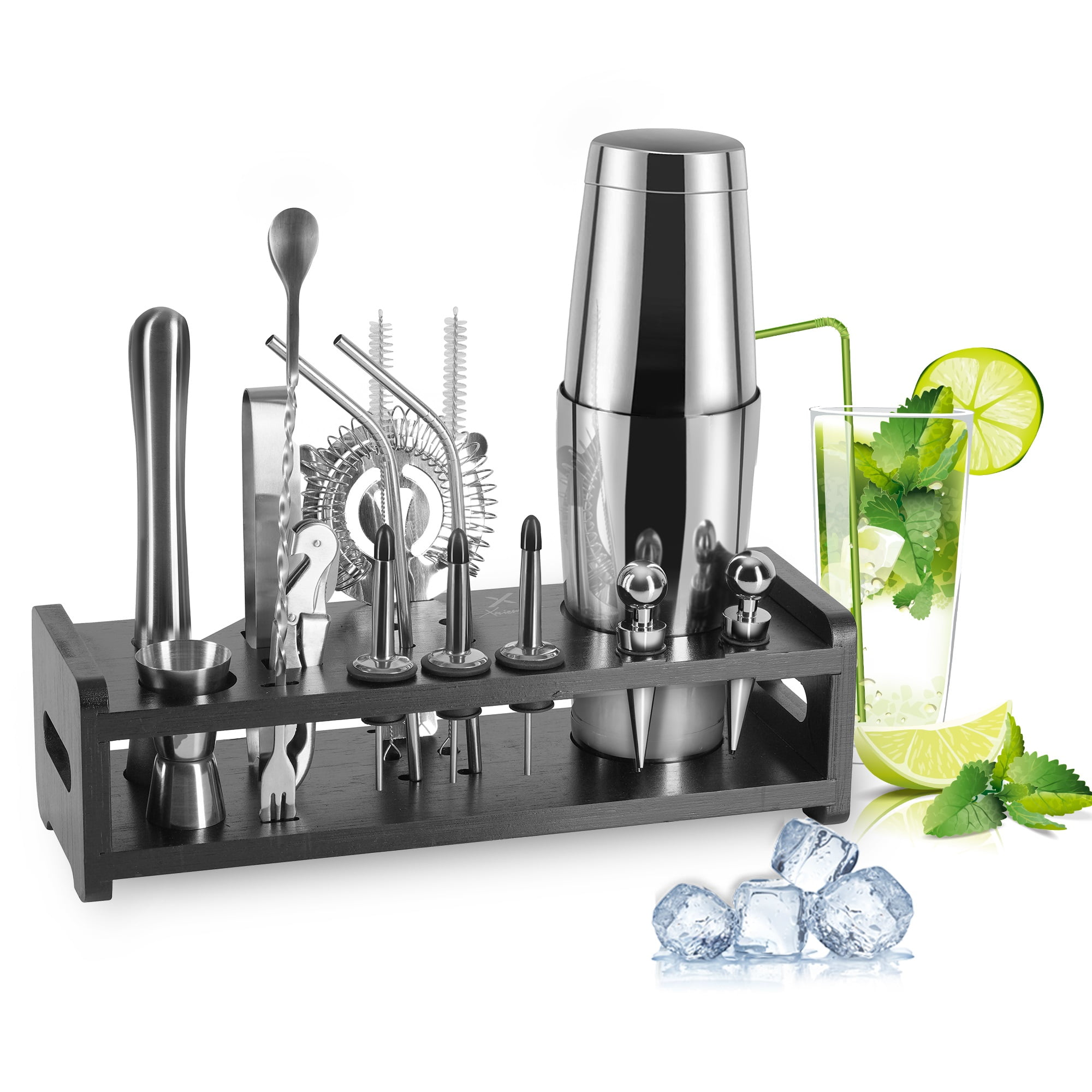 Viadha Kitchen Gadgets Cocktail Shaker Set with Stand,10-Piece Set,Gifts  for Men Grandpa,Stainless Steel Bartender Kit Bar Tools Set,Home, Bars
