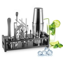Xavierkit Cocktail Shaker Set with Bartending Tool Black Wooden Stand Stainless Steel Professional Drinks Bar Set 23
