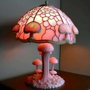 Xaweyi 5.9”Dimmable Mushroom Table Lamp with Colored Glass Shade