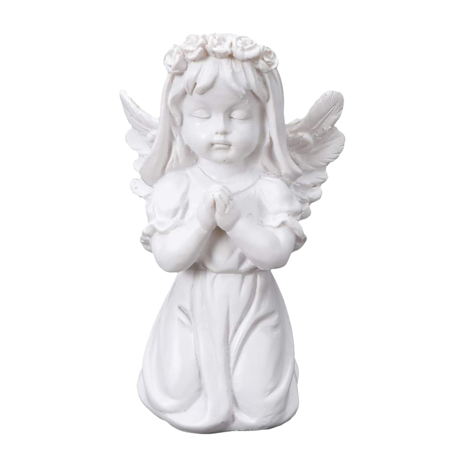 White Resin Kneeling Angel Figurine for Wall Mounted Decor