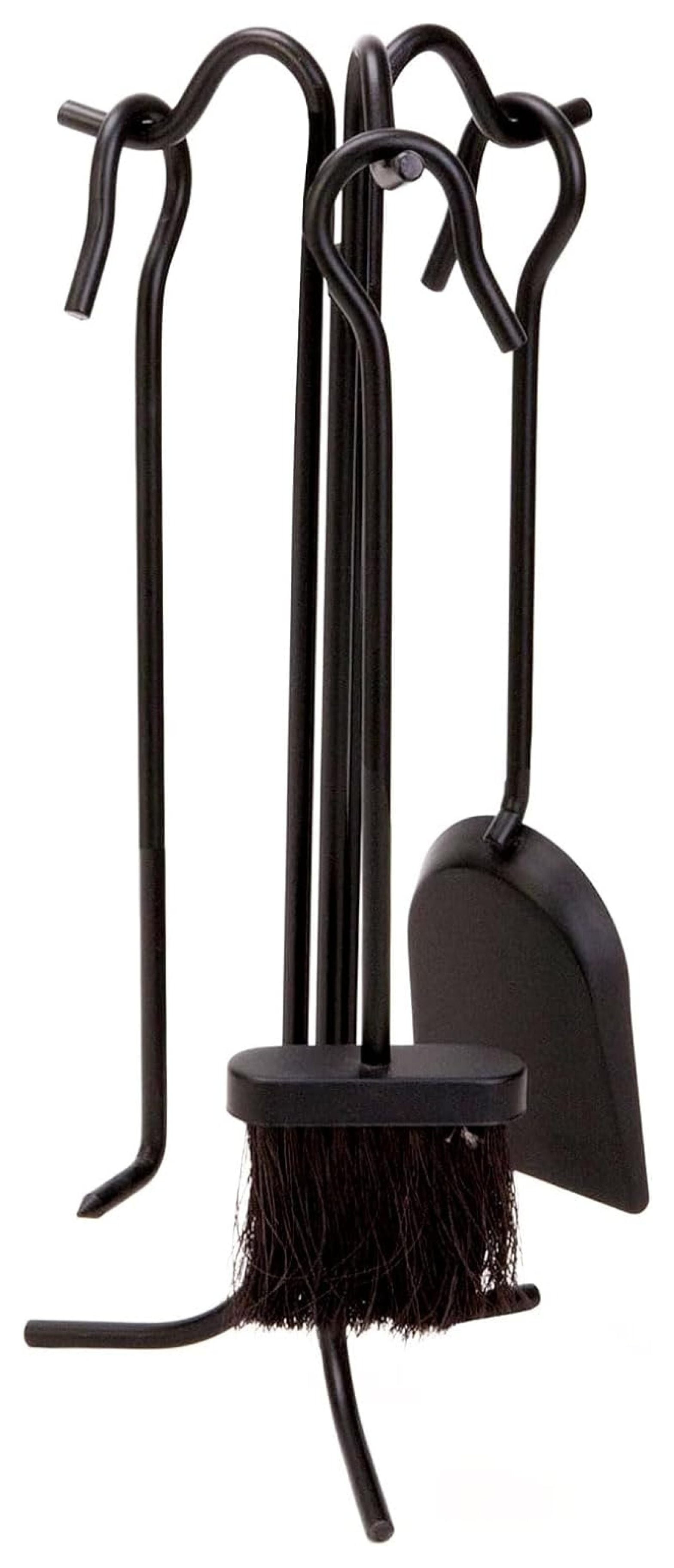 Black Steel 4-Piece Fireplace Tool Set with Brush and Stand