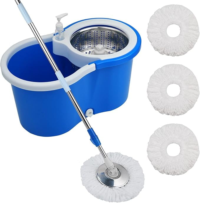 Black and Red 360° Spin Mop and Bucket Set with Microfiber Refills