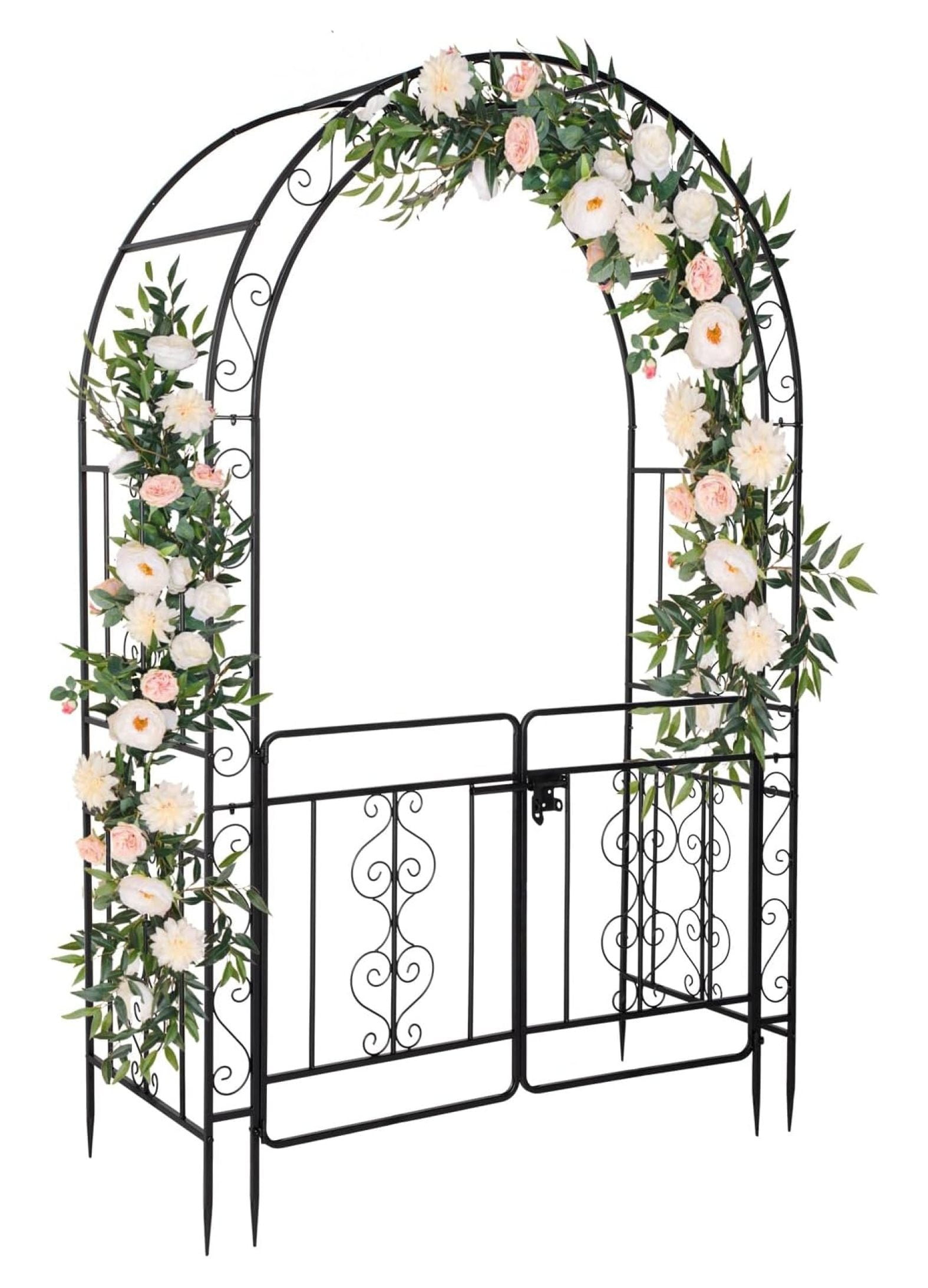 Xayoca 7FT Garden Arch Arbor with Entry Door, Heavy Duty Metal Arbour