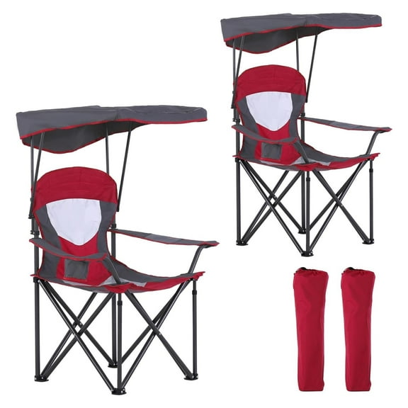 Xayoca Camp Chair with Shade Canopy Folding Camping Chair with Cup Holder and Carry Bag for Outdoor Camping Hiking Beach, Heavy Duty 350 LBS,2 Pack