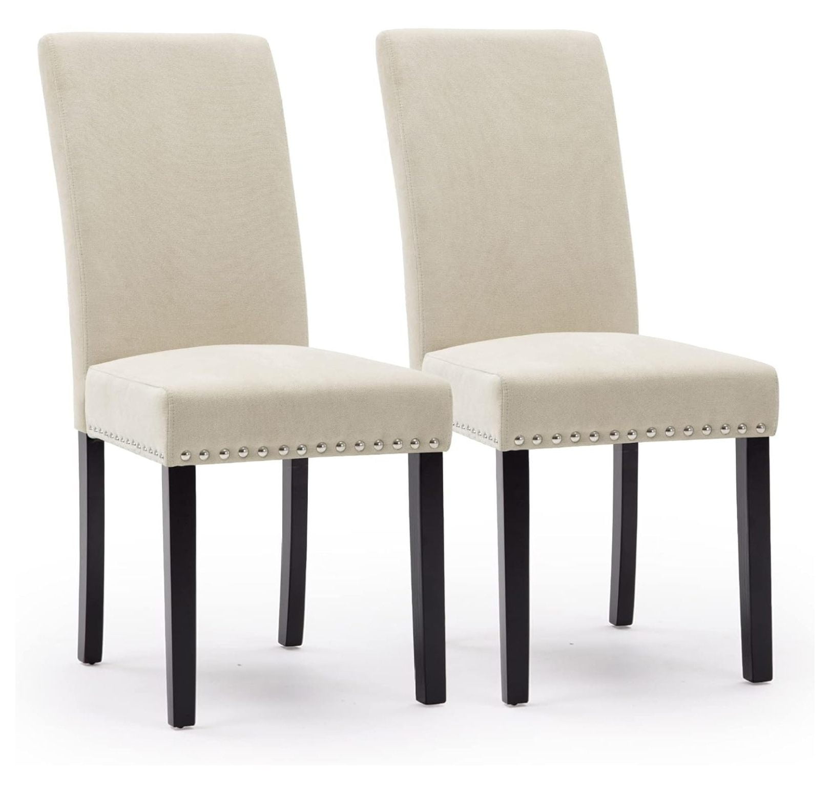 Light Sage Linen Upholstered Parsons Side Chair Set with Wood Legs