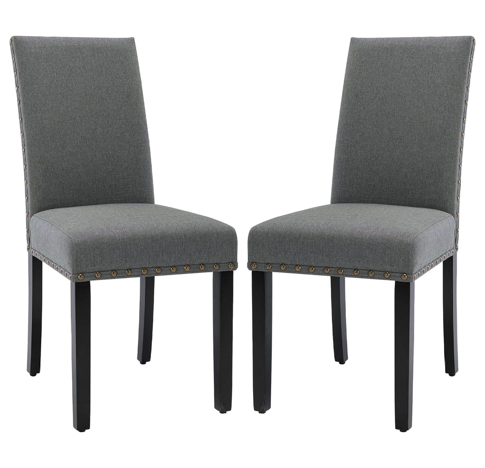 Grey Upholstered Parsons Side Chair with Nailhead Trim, Set of 2