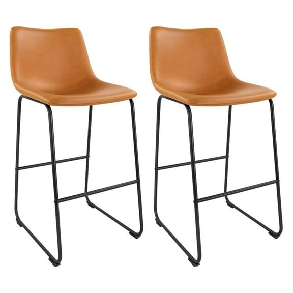 Xayoca Dinning Chairs Set of 2 Faux Leather Industrial Chair Counter Height Chair Metal Legs with Footrest Kitchen Chair for Home Bar Coffee Shop Patio Dining Chair Height 28’’ (Brown，2pcs)