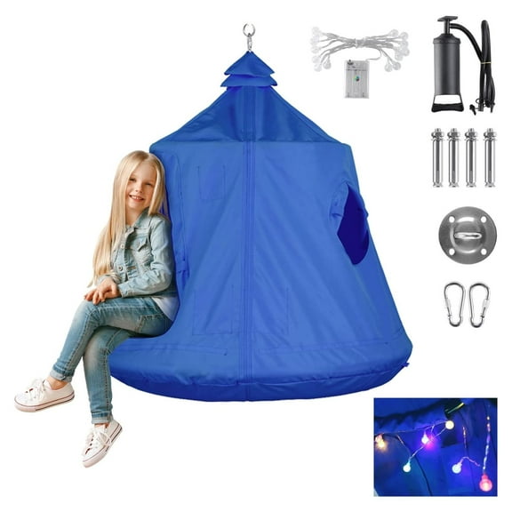 Xayoca Hanging Tree Tent for Kid, Indoor Outdoor Hanging Tent, Waterproof Tree Ceiling Pod, Portable Hang Out Pod Play Tent w/ String, Inflatable Base, 45" H x 44" W 330lbs